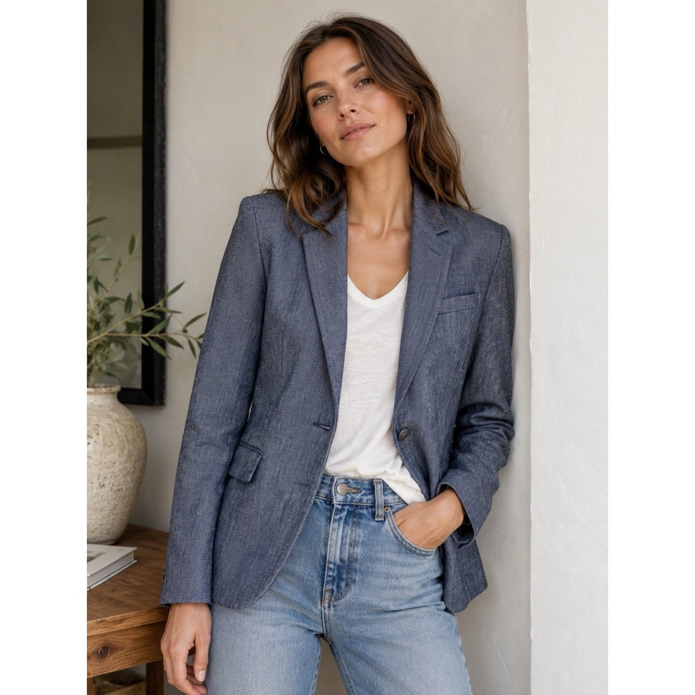 Rag & Bone Natalie Chambray Fitted Blazer Sz 6 Cotton Hemp Preppy Academia $495